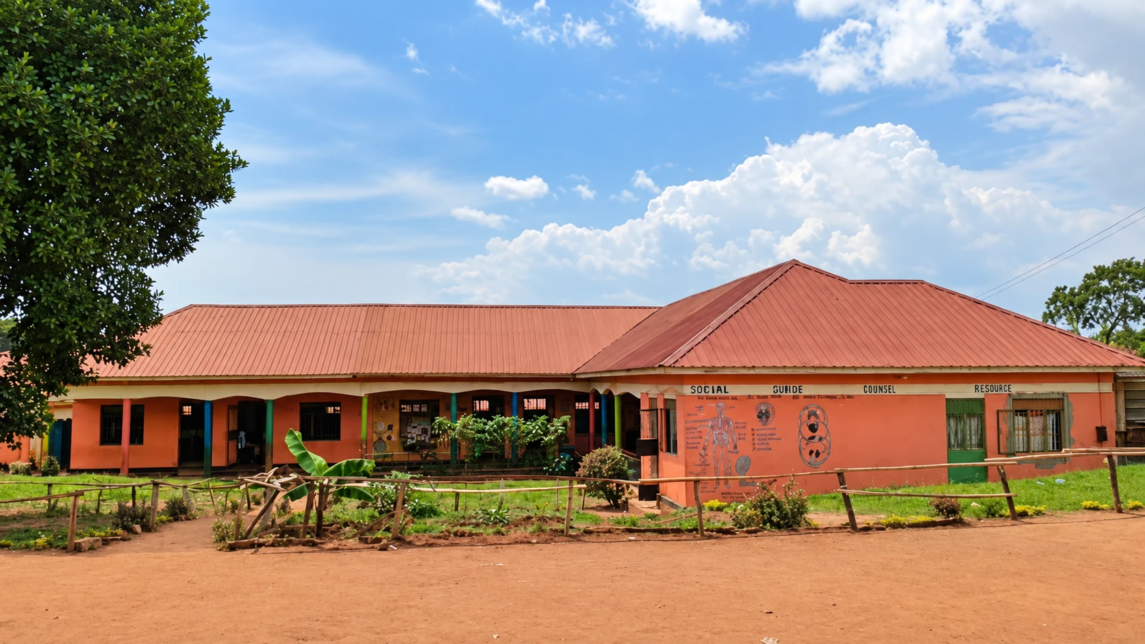 The school block and garden at Josianah Junior School